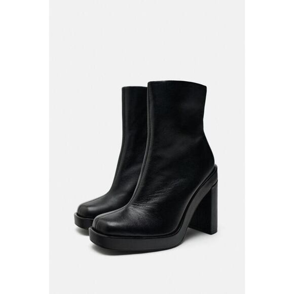 Zara Shoes - 🖤 PLATFORM LEATHER HEELED ANKLE BOOTS